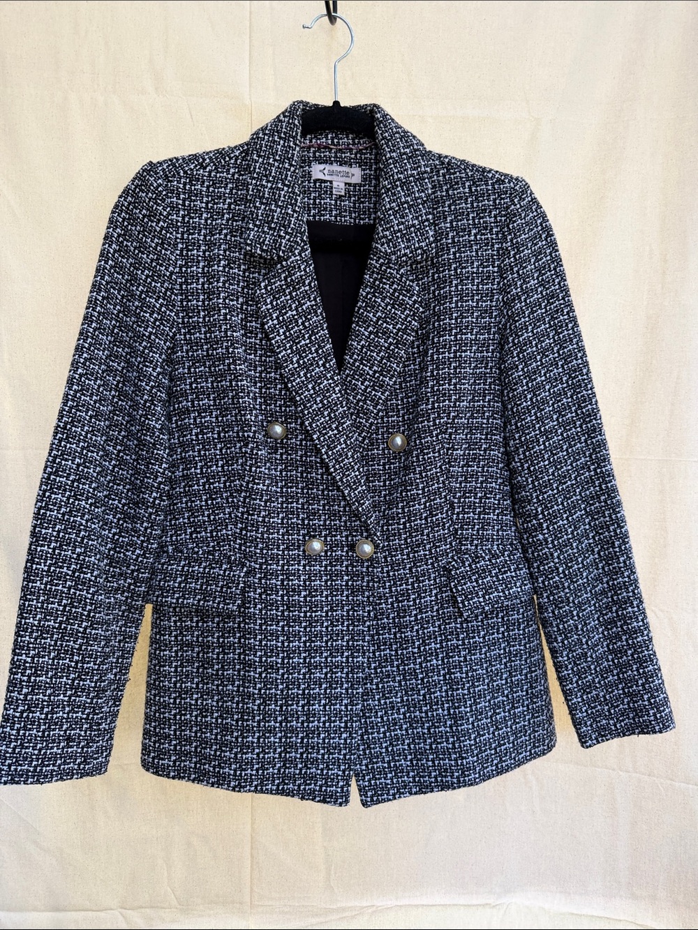 Nanette Lepore Black & White Tweed Double-Breasted Blazer